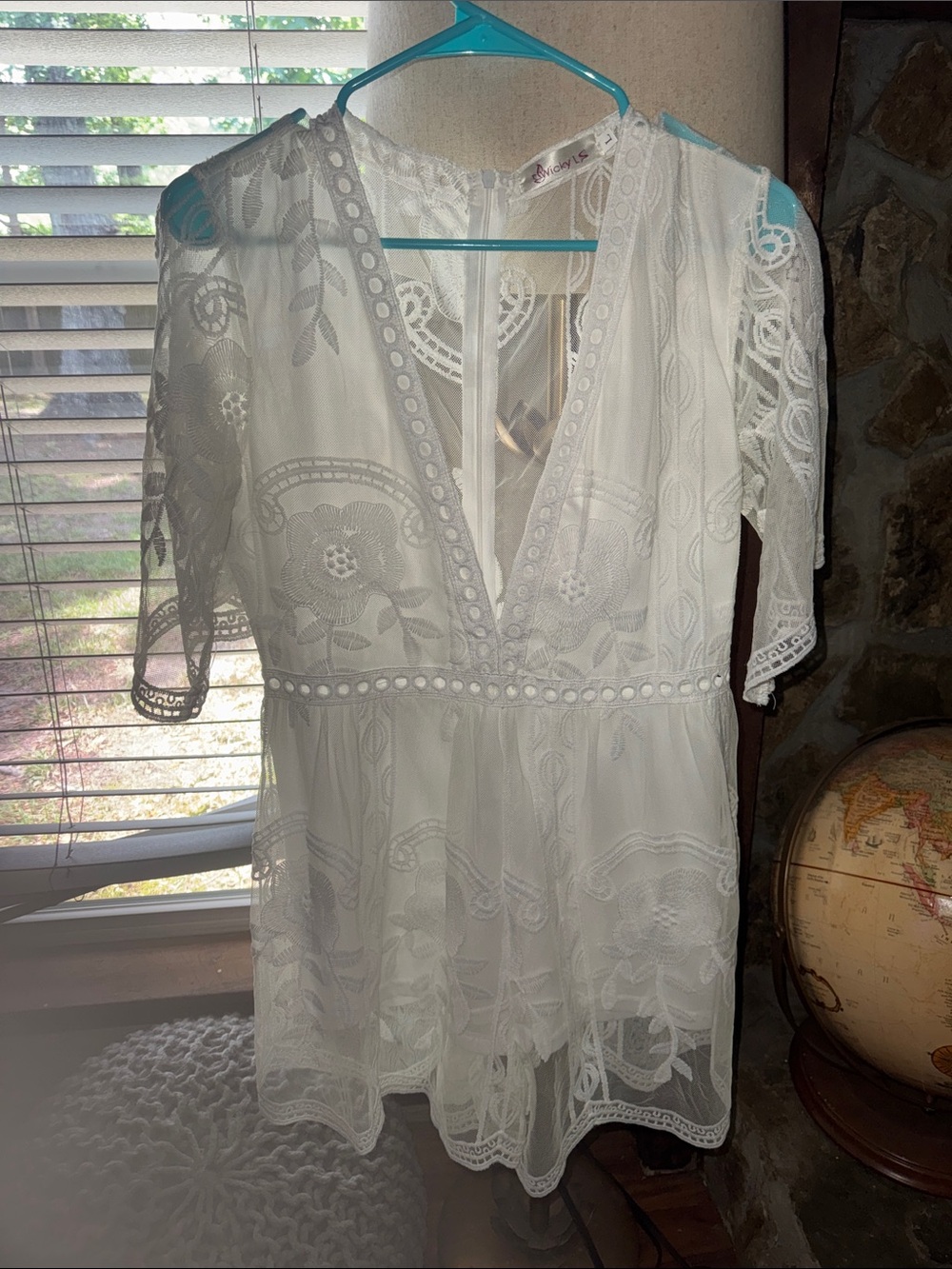 White Lace V-Neck Mini Dress